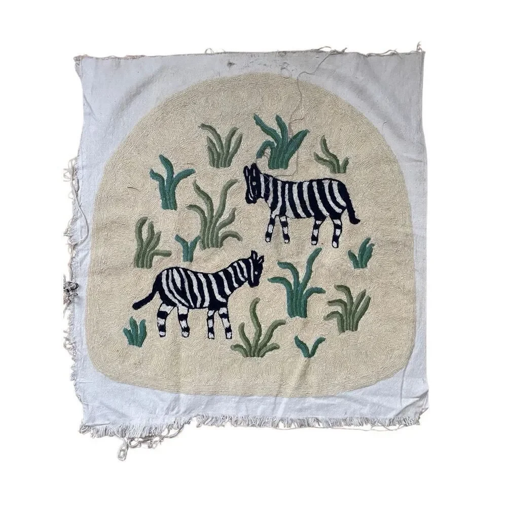 Vintage Handmade Chain Stich Embroidery Seat Upholstery Cover Zebra
